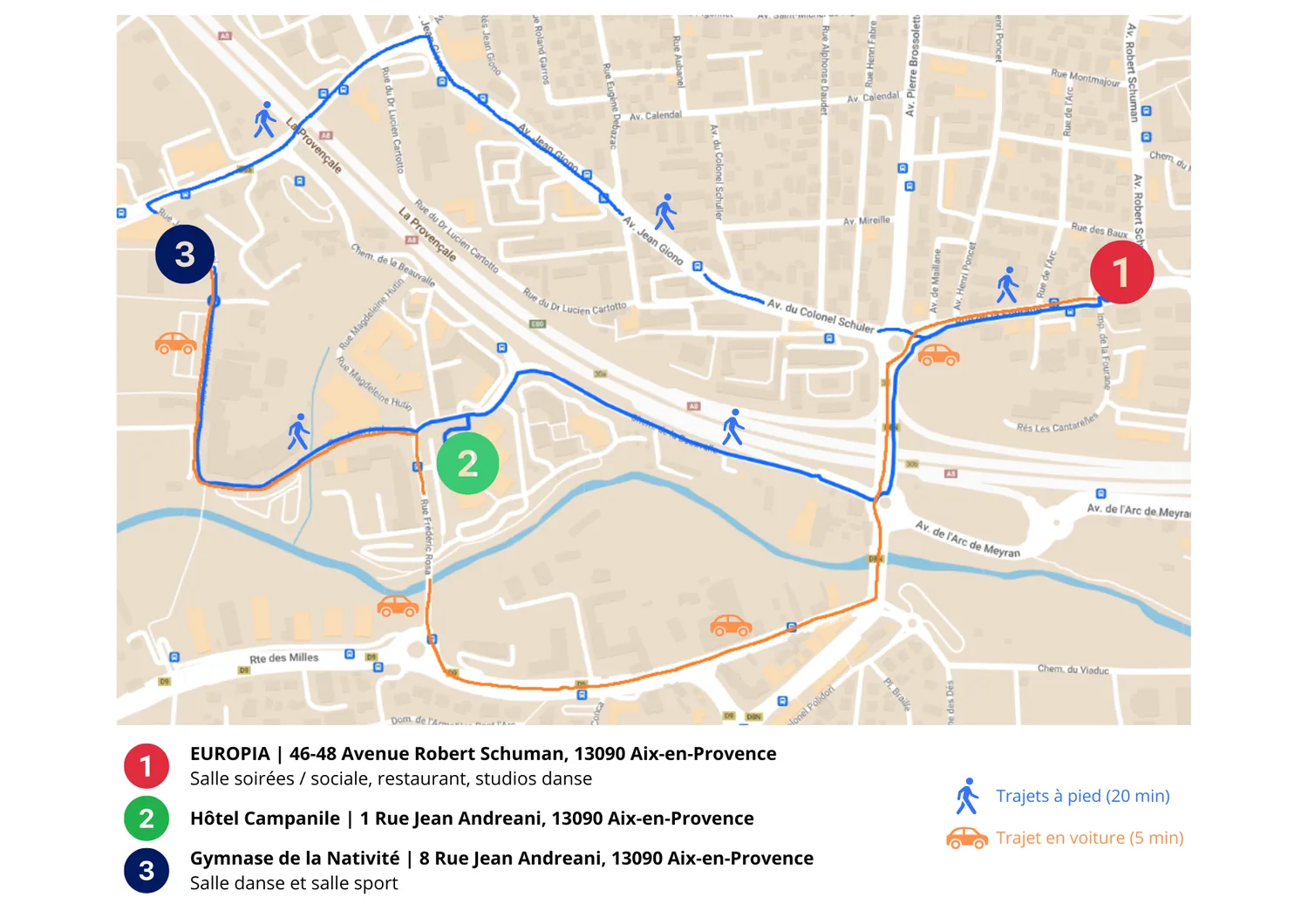 Plan des lieux du festival à Aix-en-Provence
